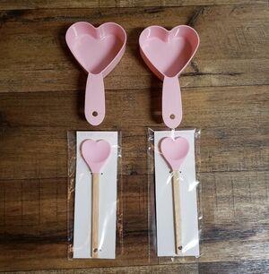 Pink Heart 1 Cup Measuring Spoons and Silicone Spoon Set